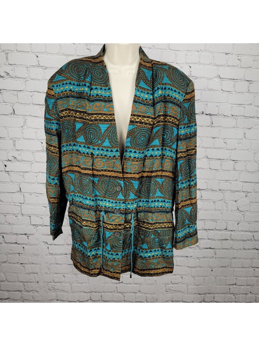 VTG Diane Gilman Multicolor 100% Silk Print Buttoned Lightweight Jacket Large L